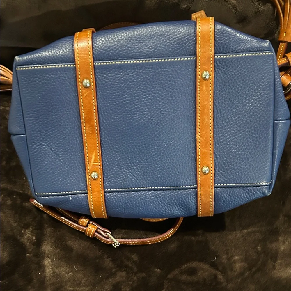 Dooney & Bourke Navy Satchel with Brown Trim - Picture 14 of 16